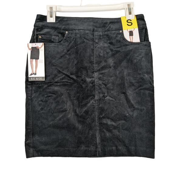 Corduroy Skirt Tummy Control Pull On Black Office Small‎ Stretchy Career S.C. Co - Picture 1 of 10